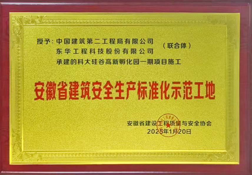 中國化學(xué)東華公司科大硅谷高新孵化園一期項目獲評安徽省建筑安全生產(chǎn)標(biāo)準(zhǔn)化工地